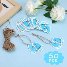 Thank You Gift Tags, 51pcs Blue Footprint Shaped Creative Sticker Set With Strings, Adhesive Labels, Personalized DIY Stickers, Blank Gift Tag Perfect For Gift Giving, Birthday Party Favors And Welcome Bag - Blue - View 5