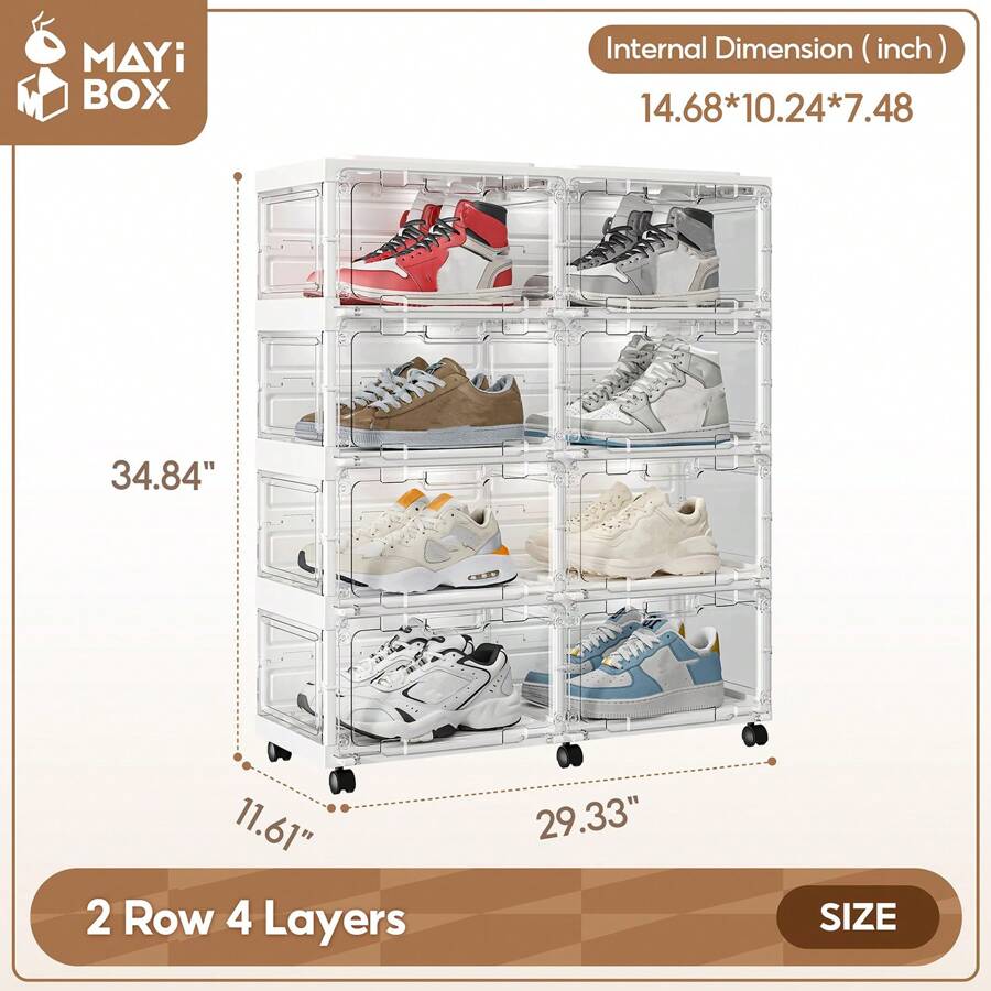 Mayi Box Foldable Shoe Storage Organizer For Closet With Wheels And LED