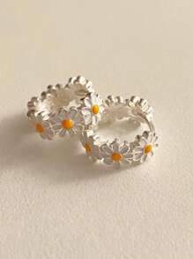 1 par de pendientes minimalistas de alta gama con gotitas de pegamento en forma de girasol blanco de moda