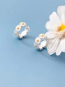 1 par de pendientes minimalistas de alta gama con gotitas de pegamento en forma de girasol blanco de moda