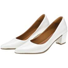 Scarpin Feminino 41,42,43 FORMA GRANDE Sapato Social Confortável Salto Médio Grosso Casual - Branco - Visão 5