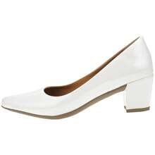 Scarpin Feminino 41,42,43 FORMA GRANDE Sapato Social Confortável Salto Médio Grosso Casual - Branco - Visão 4