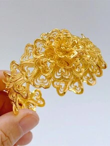 1入迷人的玫瑰金鍍24K花卉細工手鐲，給女性的日常飾品和母親節和特殊場合的禮物 - 金黃色 - 查看 3