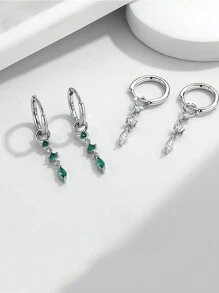 1 件清新 925 纯银欧美风格水滴形耳环，带锆石，几何耳钉装饰珠宝，适合夏季