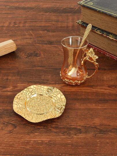 一套全新咖啡杯碟套装，含3D蝴蝶柄、菱形图案碟子、咖啡勺、搅拌勺，欧美风格镀金咖啡杯、茶杯礼盒