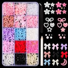 1000 Pcs 3D Nail Charms And Flatback Pearls Set 1, 8 Colors Nail Bows Charm + Pink&White Star Heart Moon Cute Nail Jewels + 2-4mm White Nail Pearls For Nail Art DIY Decoration With Pickup Tools Nail Gems Nail Supplies - Multicolor - View 1