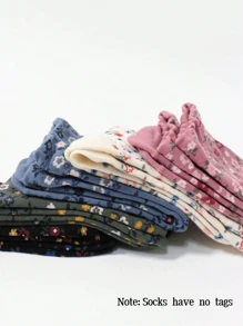 5pairs Random Delivery Floral Design Mid-Calf Socks For Autumn And Winter