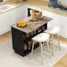 HOMCOM Isla de Cocina con 2 Estantes Abiertos y 2 Armarios con Puertas, Mueble de Cocina de MDF, 105x60x82 cm, Color Roble y Negro