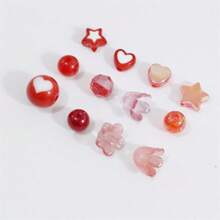 Conjunto de tres piezas de cuentas de acrílico rojas de 0.6-2cm, en caja. Adecuado para hacer pulseras, collares, anillos, accesorios de bricolaje, línea de coincidencia y tijeras pequeñas. - Multicolor - Ver 6