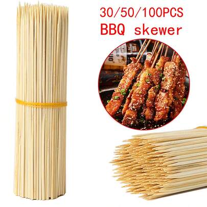 30/50/100 piezas Pinchos de bambú de 30cm para barbacoa, palitos desechables para barbacoa, olla caliente o artesanía de flores artificiales, etc., adecuados para uso doméstico, comercial y al aire libre