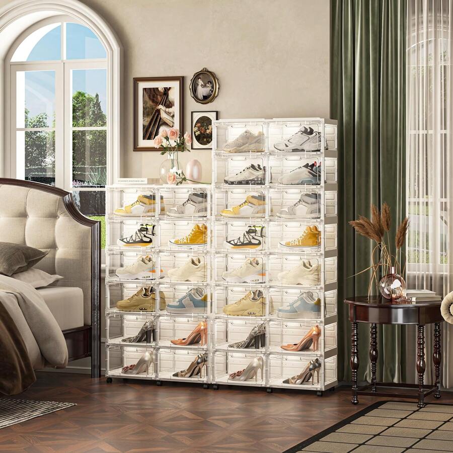 Mayi Box Foldable Shoe Storage Organizer For Closet With Wheels And LED