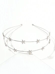女士双层星形发箍，独特五角星设计，精致简约甜美时尚，百搭纤细发箍，优雅金色头饰，发箍，发圈，头饰 - 銀色 - 查看 13