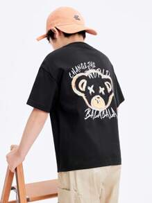 Balabala Tween Boys Base Shirt Children's Short Sleeve T-Shirt Boys' Medium And Large Children's Summer Cool  Casual Top