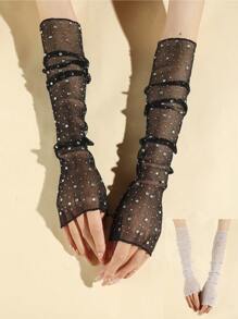 1pair Women Shiny Rhinestone Arm Sleeves, Perfect For Party And Evening Dress Up Halloween Wedding - Gloves - View 7