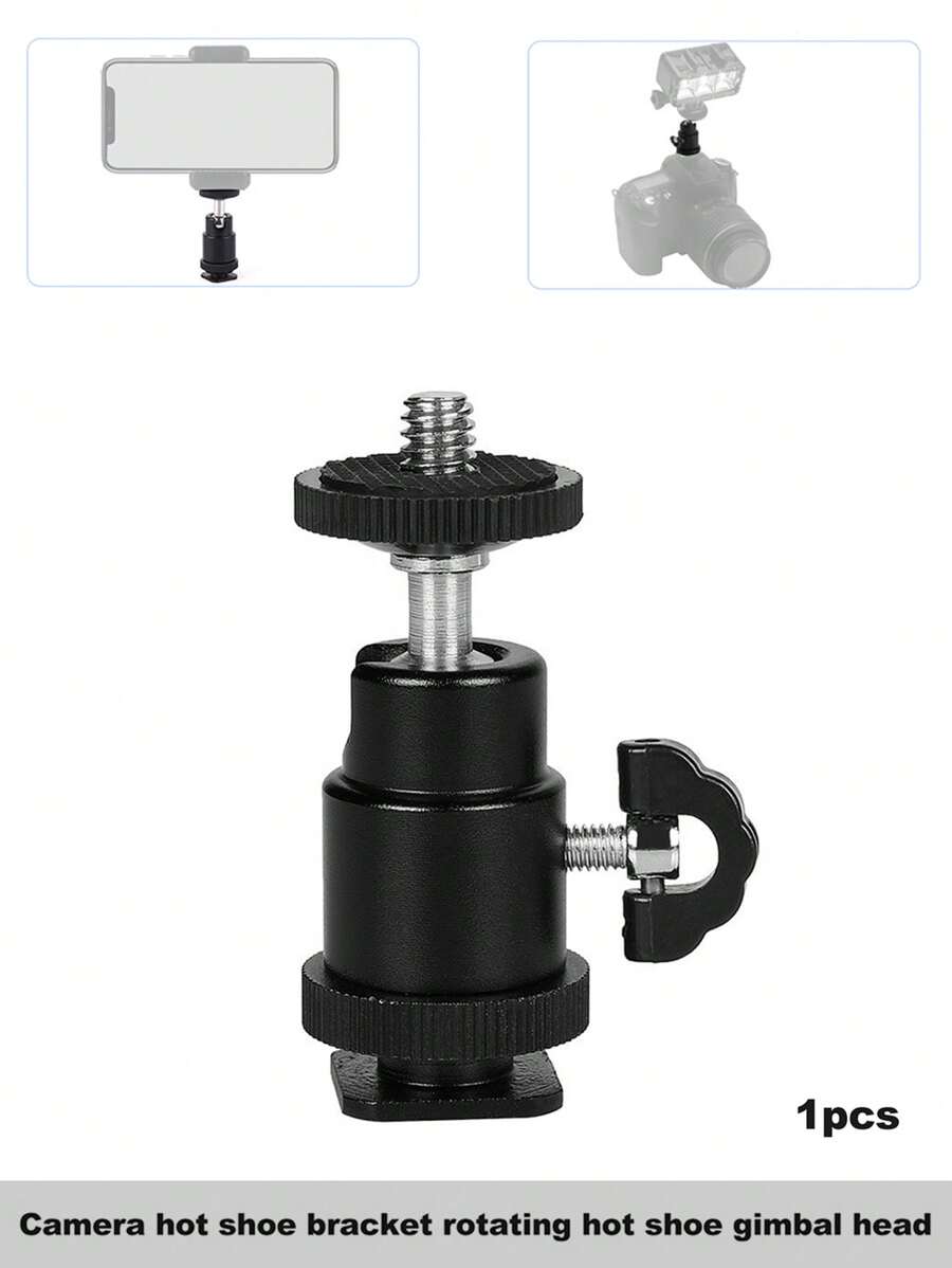 Black 1pc Hot Shoe 1/4 Screw Interface Mini Ballhead Support For Flash Light, Trigger, And Other Photographic Equipment. Hot Shoe Works With DSLR Camera, Digital Camera - Black - View 1