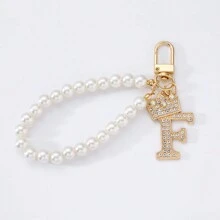 1 件串珠手链皇冠字母钥匙扣吊饰手机链吊坠礼物送给朋友腕带钥匙扣手机吊饰 - 金色 - 查看 13