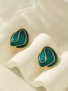 1pair European And American Asymmetrical Geometric Shape Oil Drop Stud Earrings - Geometric Earrings - View 5