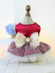 1 pieza Vestido de tutú de disfraz de princesa para mascotas - Magenta para perros y gatos - Rojo - Ver 2