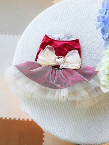 1 pieza Vestido de tutú de disfraz de princesa para mascotas - Magenta para perros y gatos - Rojo - Ver 7