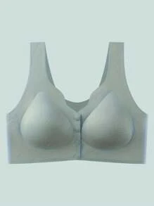 前扣、无缝、带前扣的无钢圈文胸、透气、简约、轻盈、动感、性感文胸，可提升和塑形，内衣 - 綠色 - 查看 4