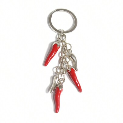 1 Stück kreative, einfache rote Chili Pfeffer Schlüsselanhänger, niedliches emailliertes Cartoon-Design aus Zinklegierung, Schlüsselring für Geldbörse, Rucksack, Autoaccessoires, chinesischer Stil Liebes-Anhänger Schlüsselanhänger für Paare, Schule, Brief, süßer Goth Y2K-Stil