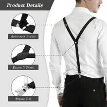 Dây đeo quần cho nam có khóa điều chỉnh với dây đeo quần nam có kẹp chắc chắn, dây đeo quần hình chữ Y đàn hồi và bộ nơ - màu đen - Xem 2