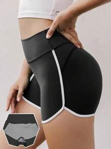 Women Sport Shorts High Waist Built-In Briefs Tight Fitness Running Shorts Spandex Shorts Booty Shorts Women Boxer Shorts - Black - View 1