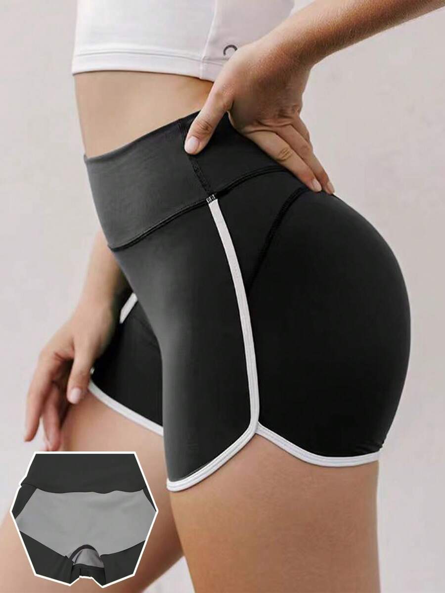 Women Sport Shorts High Waist Built-In Briefs Tight Fitness Running Shorts Spandex Shorts Booty Shorts Women Boxer Shorts - Black - View 1