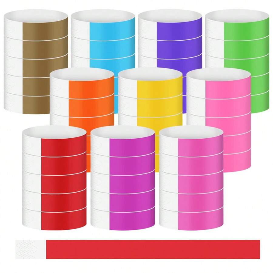 200pcs/Set Event Waterproof Wristbands, 3/4-Inch Festival Bracelets, Tear-Resistant Paper Bands, Writable Multicolor Bracelets, Paper Wristbands For Event, Waterproof ID Wristbands, Colored Wristbands For Parties, Music Festivals, Trade Shows, And Waterparks - Multicolor - View 1