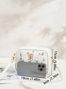 Square Crossbody Bag, Classic Metal Decor Zipper Purse, Faux Leather Shoulder Bag