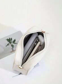 Square Crossbody Bag, Classic Metal Decor Zipper Purse, Faux Leather Shoulder Bag