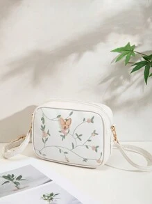 Square Crossbody Bag, Classic Metal Decor Zipper Purse, Faux Leather Shoulder Bag