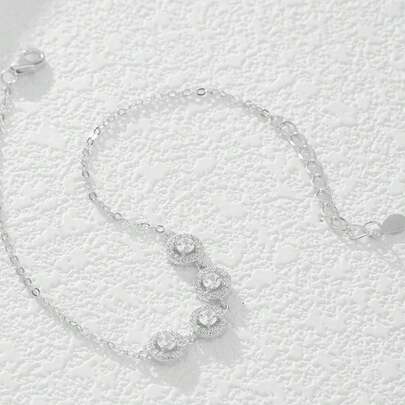 SYMFNY 1 chiếc vòng tay mặt tròn Cubic Zirconia thanh lịch và dễ thương bằng bạc 925, thích hợp để đeo hàng ngày