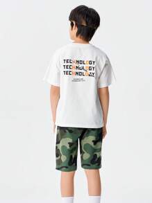 Balabala Conjunto de manga curta para meninos pré-adolescentes, esportivo e casual, conjunto de duas peças para meninos pré-adolescentes, ajuste solto, estampa de verão