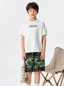 Balabala Conjunto de manga curta para meninos pré-adolescentes, esportivo e casual, conjunto de duas peças para meninos pré-adolescentes, ajuste solto, estampa de verão
