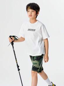 Balabala Conjunto de manga curta para meninos pré-adolescentes, esportivo e casual, conjunto de duas peças para meninos pré-adolescentes, ajuste solto, estampa de verão