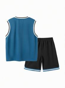 Balabala Conjunto de dos piezas de verano para niños, camiseta de manga corta mediana y grande de baloncesto deportivo para el verano 2024