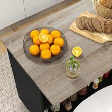 HOMCOM Isla de Cocina con 2 Estantes Abiertos y 2 Armarios con Puertas, Mueble de Cocina de MDF, 105x60x82 cm, Color Roble y Negro