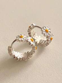 1 par de pendientes minimalistas de alta gama con gotitas de pegamento en forma de girasol blanco de moda