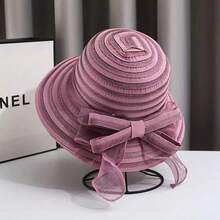 女士优雅沙滩网眼渔夫帽，可折叠大帽檐防晒渔夫帽，适合夏季户外活动 - 彩色 - 查看 4