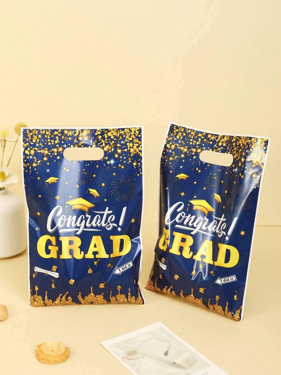 10pcs Graduation Theme Gift Bags,Graduation Season Loot Bags - Perfect For Graduation Party Favor Supplies - Blue - View 1