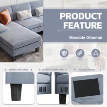 Furmax Modern U-Shape Sectional Sofa, Corduroy Modular Couch, Oversized Sofa With Chaise For Living Room - 灰色 - 查看 6