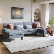 Furmax Modern U-Shape Sectional Sofa, Corduroy Modular Couch, Oversized Sofa With Chaise For Living Room - 灰色 - 查看 2