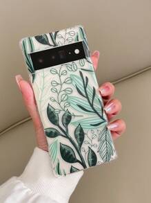 Summer 1pc Minimalist High-Transparency TPU Four-Corner Anti-Drop Soft Case Hollowed-Out Painted Green Leaves Printed Phone Protective Shell, Compatible With Pixel 7 Pro, IPhone 15 Pro And Models