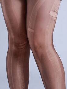 1pc 5D Ultra-Thin Transparent Nylon Stocking For Women, Tearable & Fun One-Time Pantyhose For Home, Large Size - Grey - View 2