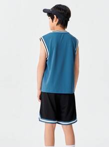 Balabala Conjunto de dos piezas de verano para niños, camiseta de manga corta mediana y grande de baloncesto deportivo para el verano 2024