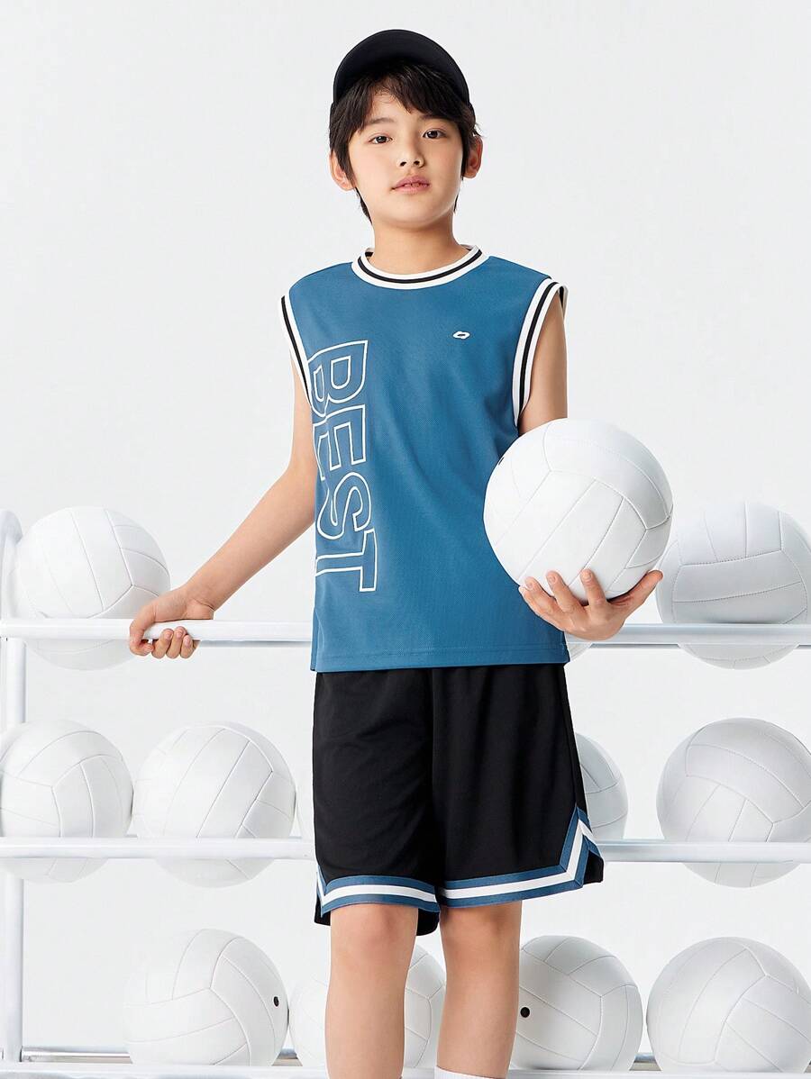 Balabala Conjunto de dos piezas de verano para niños, camiseta de manga corta mediana y grande de baloncesto deportivo para el verano 2024