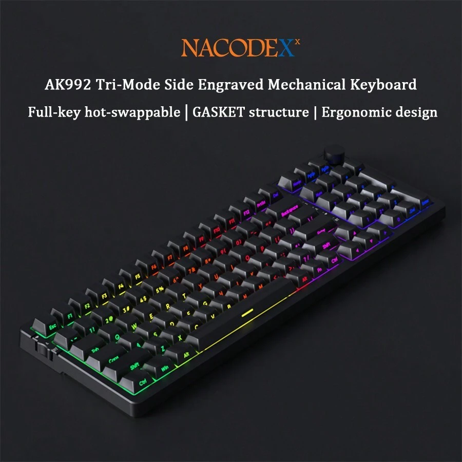 NACODEX-Phím phím khắc bên hông Công nghệ cực kỳ hấp dẫn Tuổi thọ cao Thích hợp cho bàn phím cơ chơi game-Phím phím PBT khắc bên hông Trục đỏ Đen Tự làm ba chế độ RGB