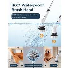 7合1電動角度可調清潔刷，無線浴室和廚房清潔工具套裝，含長柄可伸縮馬桶和地板刷 - 白色 - 查看 3