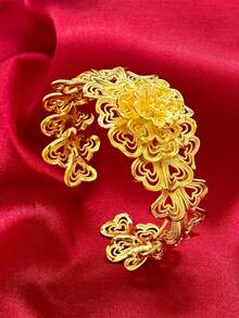 1入迷人的玫瑰金鍍24K花卉細工手鐲，給女性的日常飾品和母親節和特殊場合的禮物 - 金黃色 - 查看 1